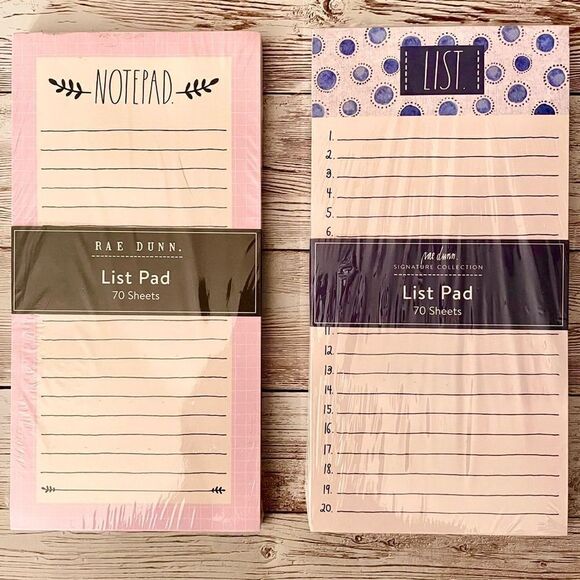 NWT Rae Dunn 2 Pc NOTEPAD / LIST Notepad Set Ivory PInk Blue Printed 140 Sheets - Picture 1 of 12